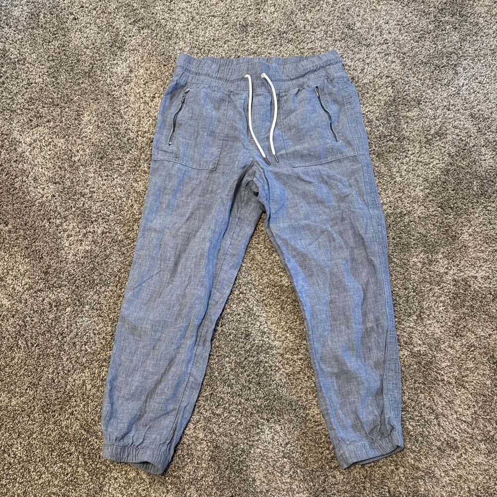 Athleta Cabo Linen Jogger Pants Womens 10 Blue Elastic Waist Travel Packet